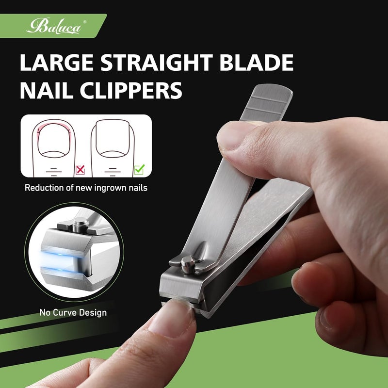 Baluca Heavy Duty Straight Blade Nail Clippers for Thick Toenails, Professional Stainless Steel Fingernail Toenail Clippers Trimmers - Thick Wide Jaw Toe Nail Clippings for Seniors, Men & Women - Silver - Image 2